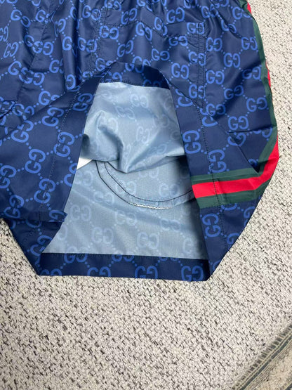 Gucci 2026 Printed Swim Short Navy Blue Poplin Tech