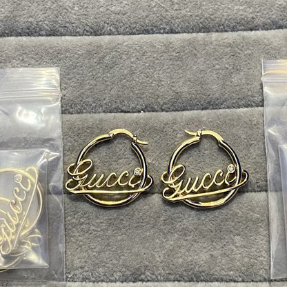 Gucci Script Hoop Gold Earrings
