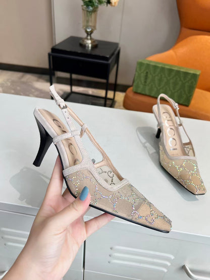 Gucci 2026 Slingback Pump 70mm Light Pink Mesh Leather