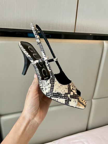 Gucci 2026 Python Heeled Sandal 75mm Cream Black Leather