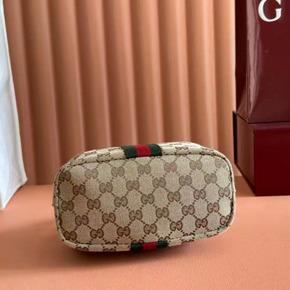 Gucci 2026 Vanity Top Handle Bag 19cm Ebony Dark Brown Canvas Leather
