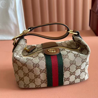 Gucci 2026 Vanity Top Handle Bag 19cm Ebony Dark Brown Canvas Leather