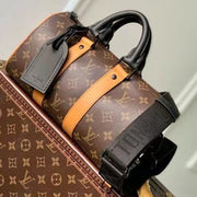 LV 2026 Keepall Bandouliere Bag 25cm Black Brown Canvas Cowhide