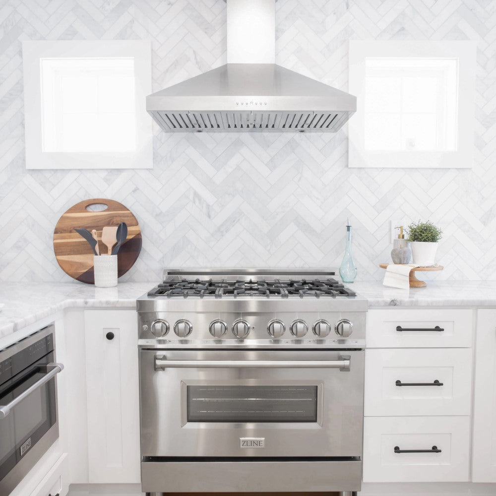 ZLINE 36" Dual Fuel Range with Gas Stove and Electric Oven in Stainless Steel with Color Door Options (RA36)