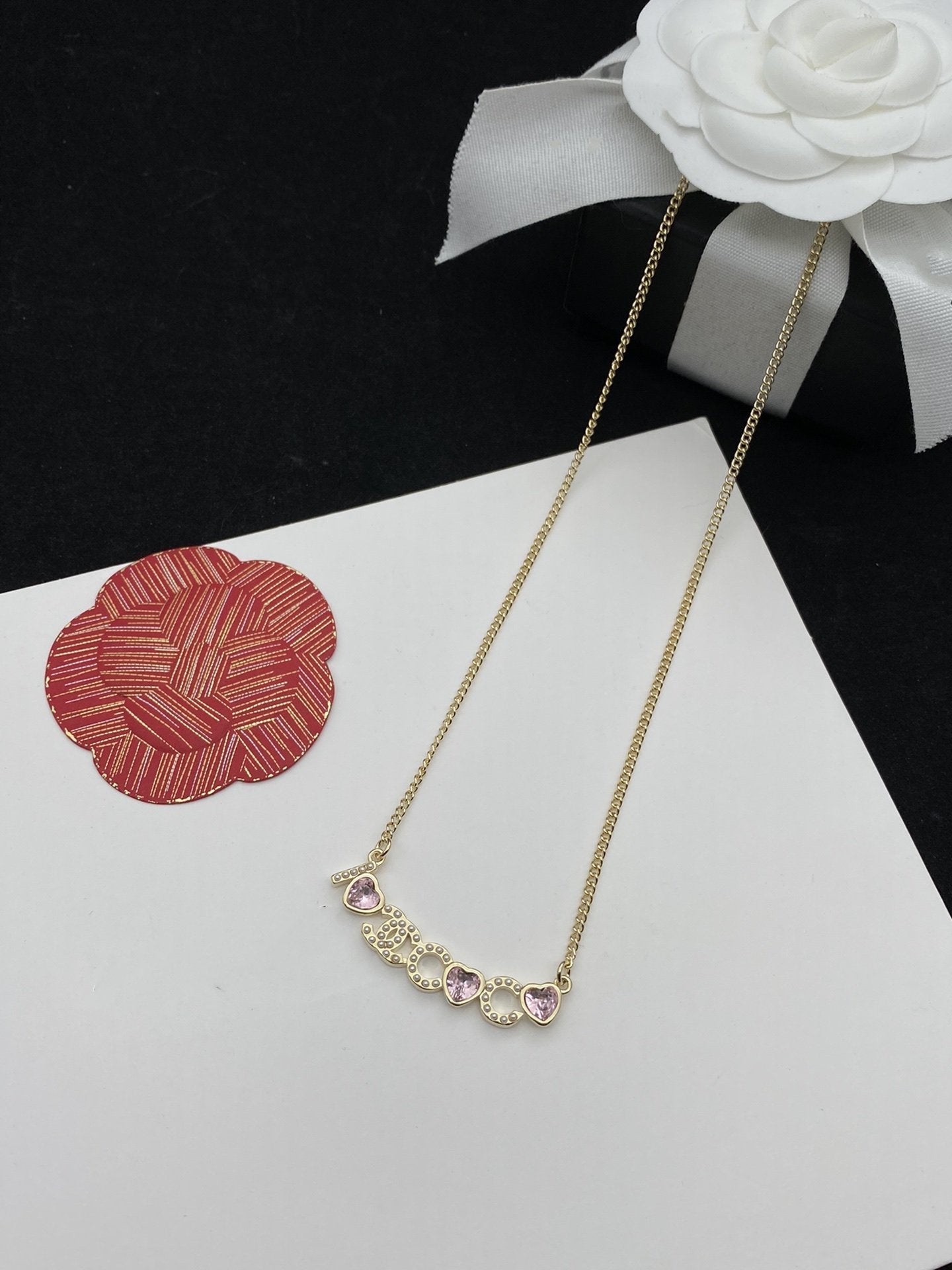 Chanel Pink Heart CC Logo Necklace