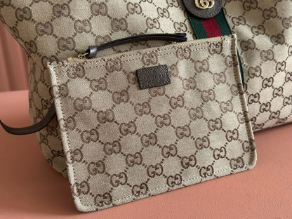 Gucci Giglio Large Tote Bag Beige and dark brown canvas