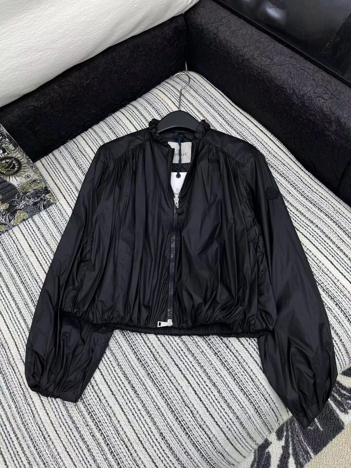 Moncler Stand-up Collar Double Zipper Jacket Black Cotton Polyester