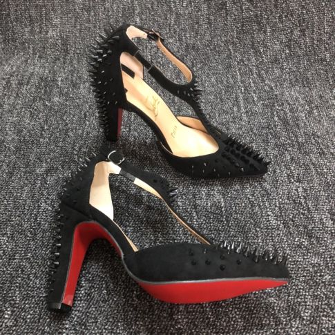 CL Goldostrap Spikes Pumps 100mm Veau Velours Black