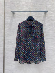 LV 25 Slightly Transparent Shirt  Black White Polyester