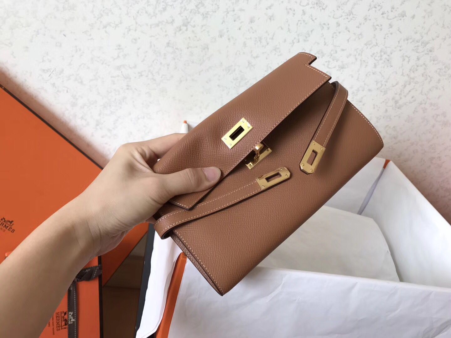 Kelly Long Wallet 20cm Brown Epsom Leather