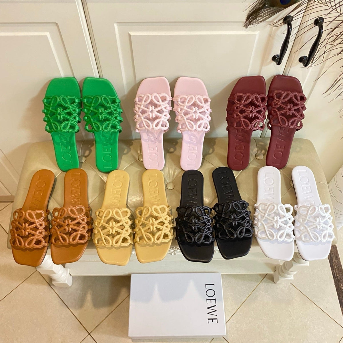 Loewe  Petal Anagram Leather Slides Multicolor