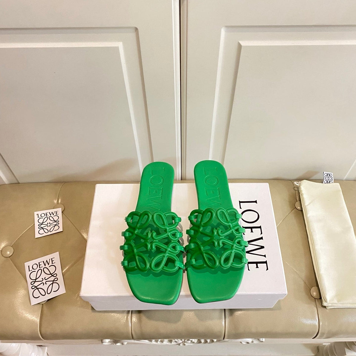 Loewe  Petal Anagram Leather Slides Multicolor