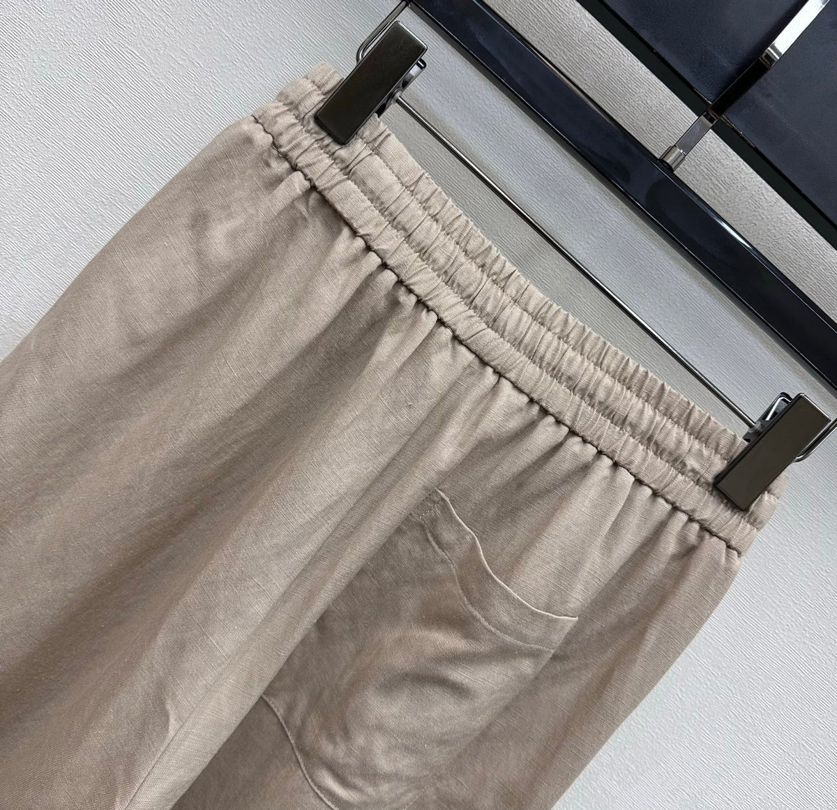 Dior 2026 Drawstring Linen Straight Leg Trouser Beige and Navy Blue Cotton