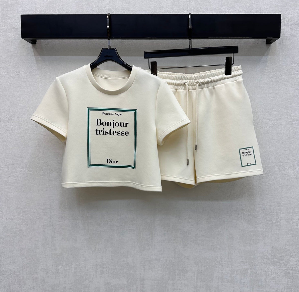 Dior 2026 Square-Frame Top and Shorts Set Cream Black Cotton