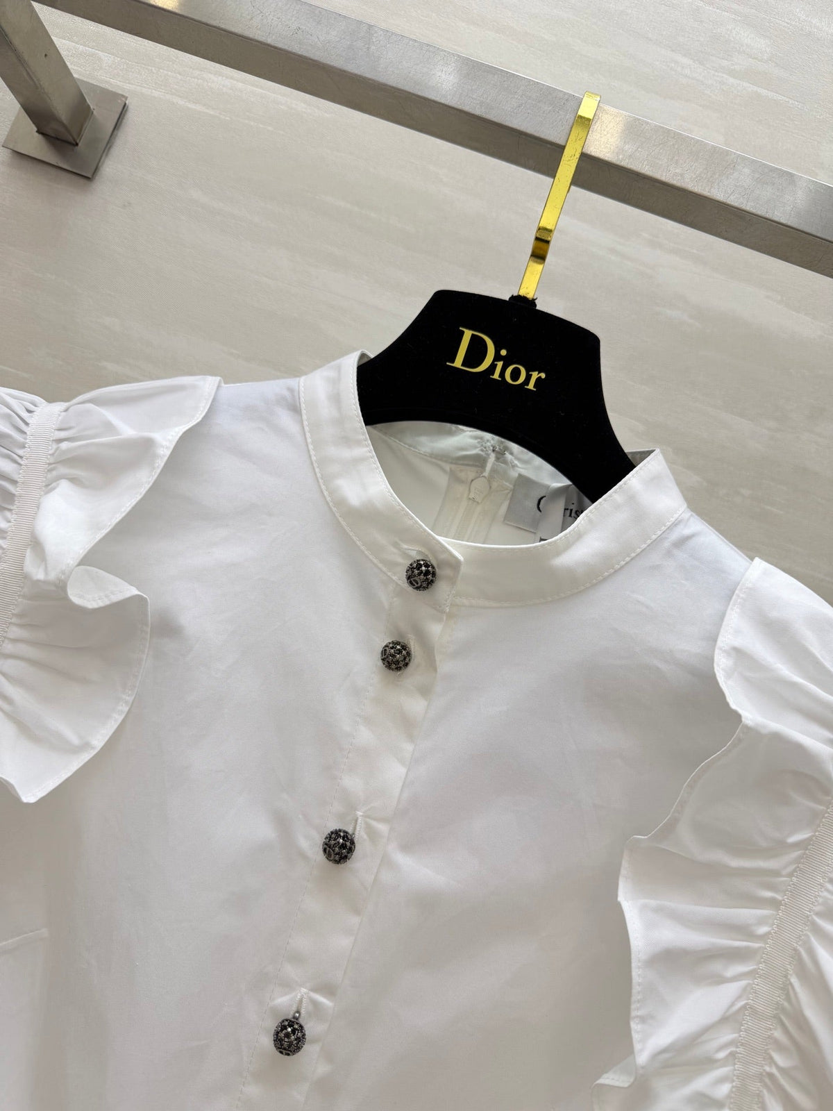 Dior 2026 Ruffled Shirt Dresses With Belt Black White Cotton 358341