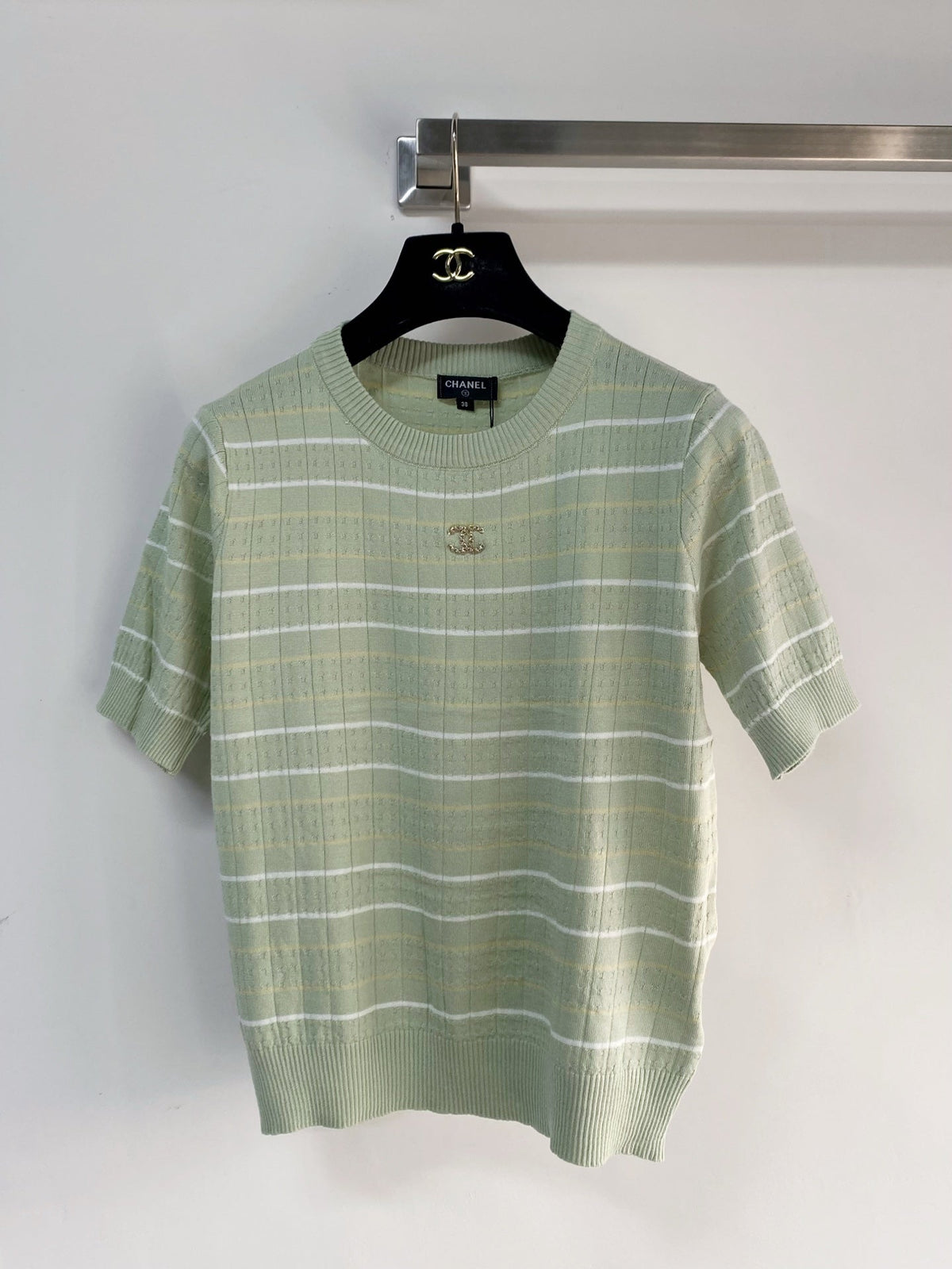 Chanel 2026 Short-sleeved T-shirt Green White Cashmere Wool 149440