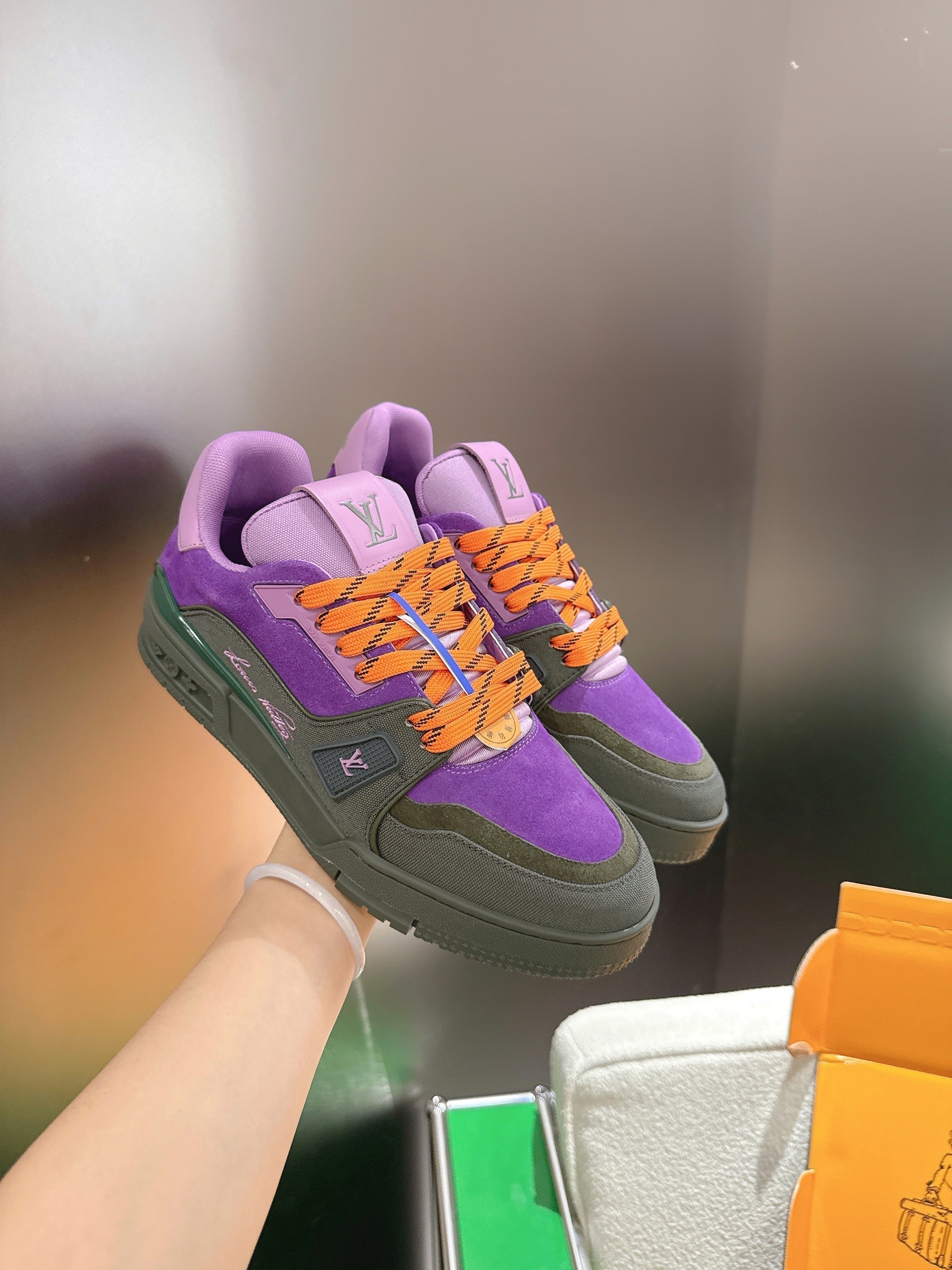 LV 26ss Trainer Sneakers Purple Olive Green Cowhide 632151