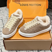 LV 2026 Time Out Sneaker Beige White Suede Wool 595291