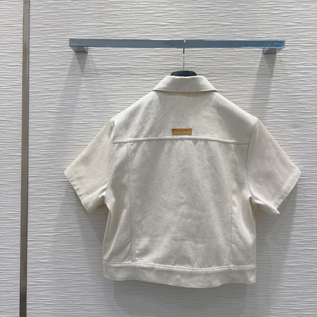 CD 2025 Short-sleeved Jacket Light Beige Cotton