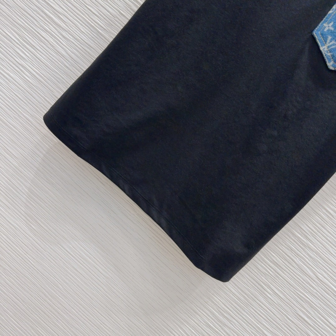 LV 25 Denim Pocket T-shirt Black Cotton