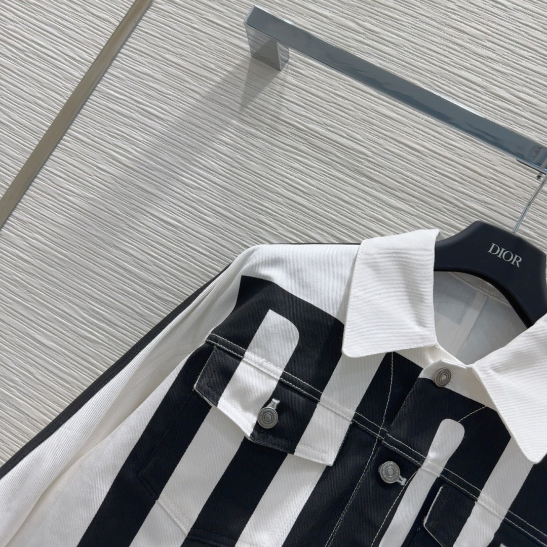 CD 2025 "Dior" Bomber Jacket Black White Cotton