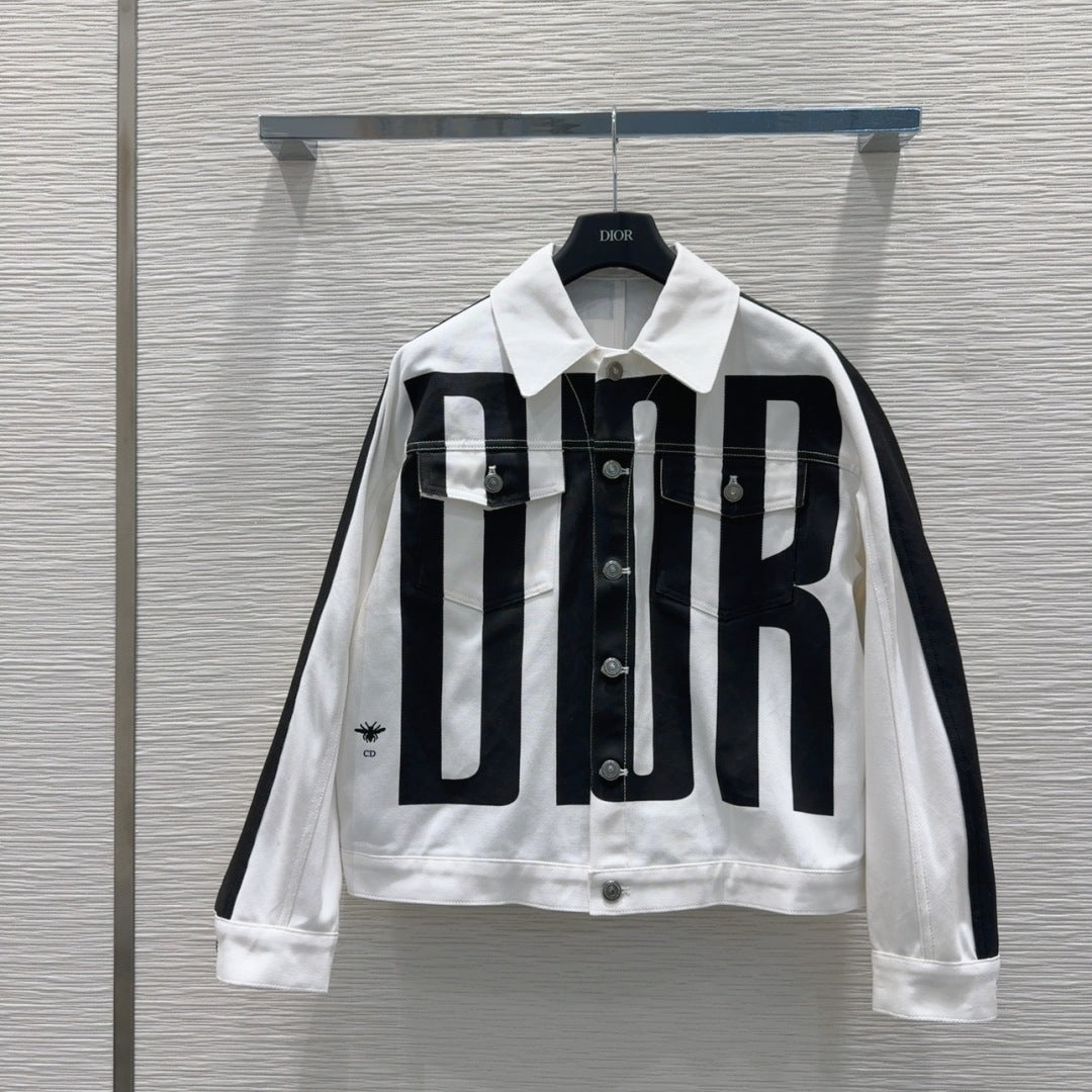 CD 2025 "Dior" Bomber Jacket Black White Cotton