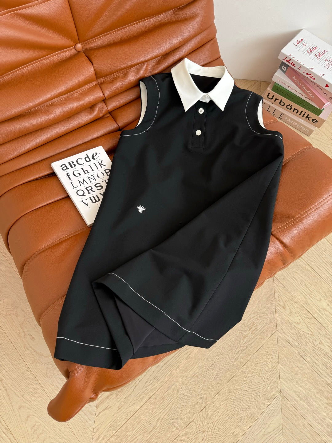 CD 25 Vest Dress Black mix White Cotton