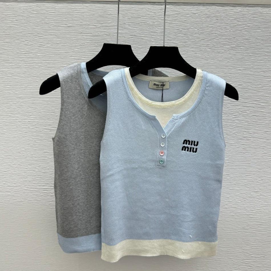 Miumiu 2026 Tank Top Blue and Gray Cotton