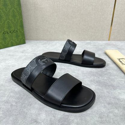 GG Men's Slide Black Canvas Cowhide 542947