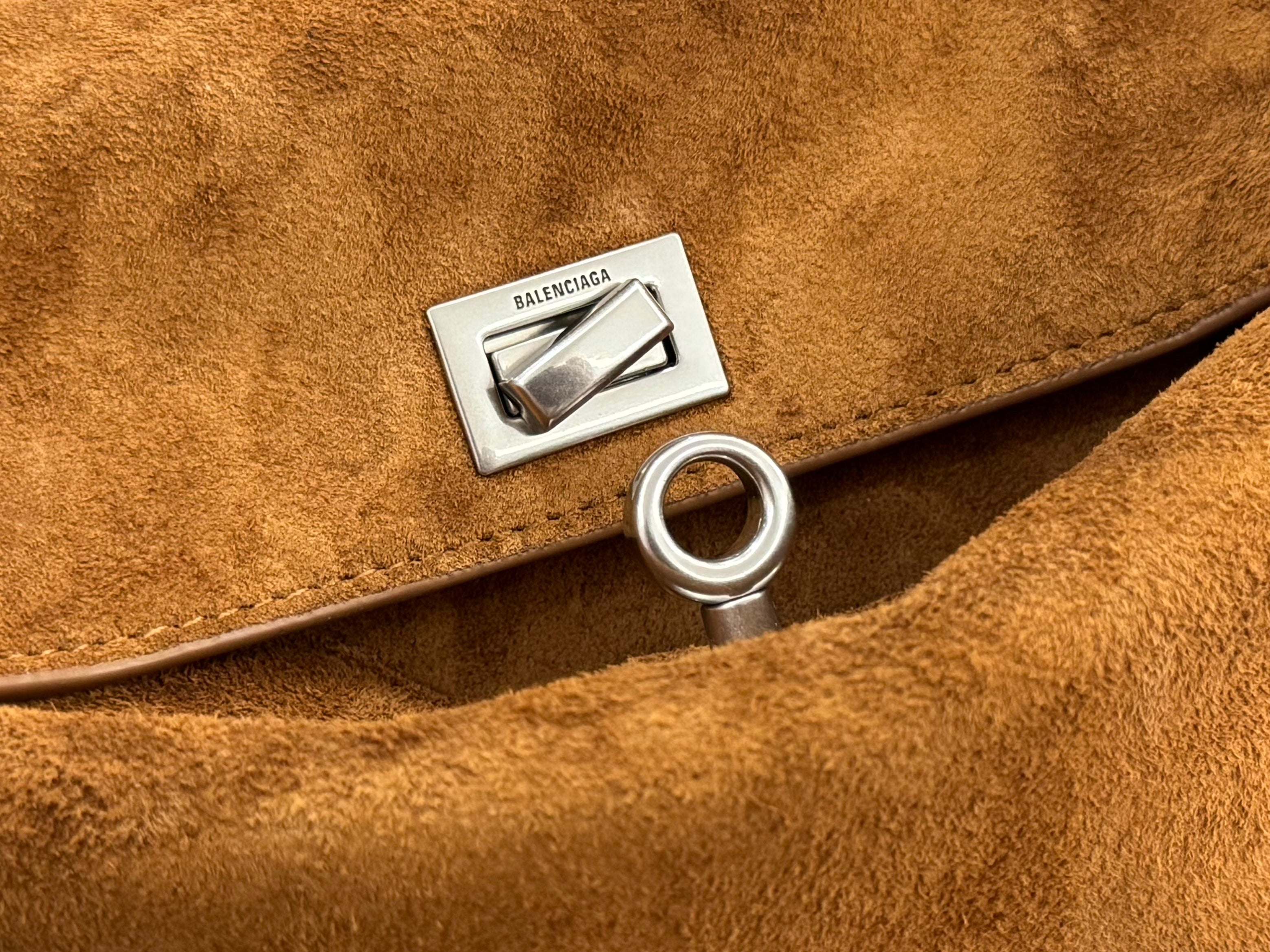 Balenciaga Mini Bag 22 Camel Brown Suede Sliver Hardware
