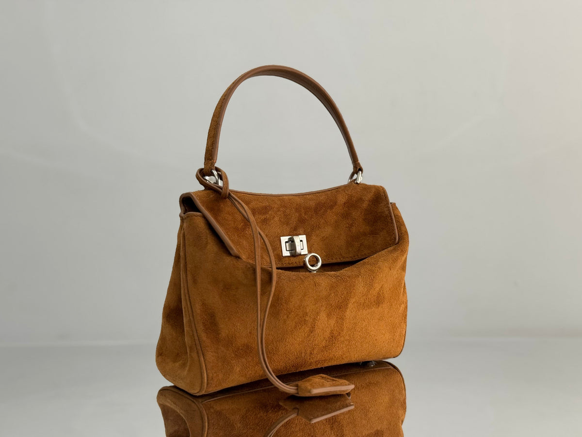 Balenciaga Mini Bag 22 Camel Brown Suede Sliver Hardware