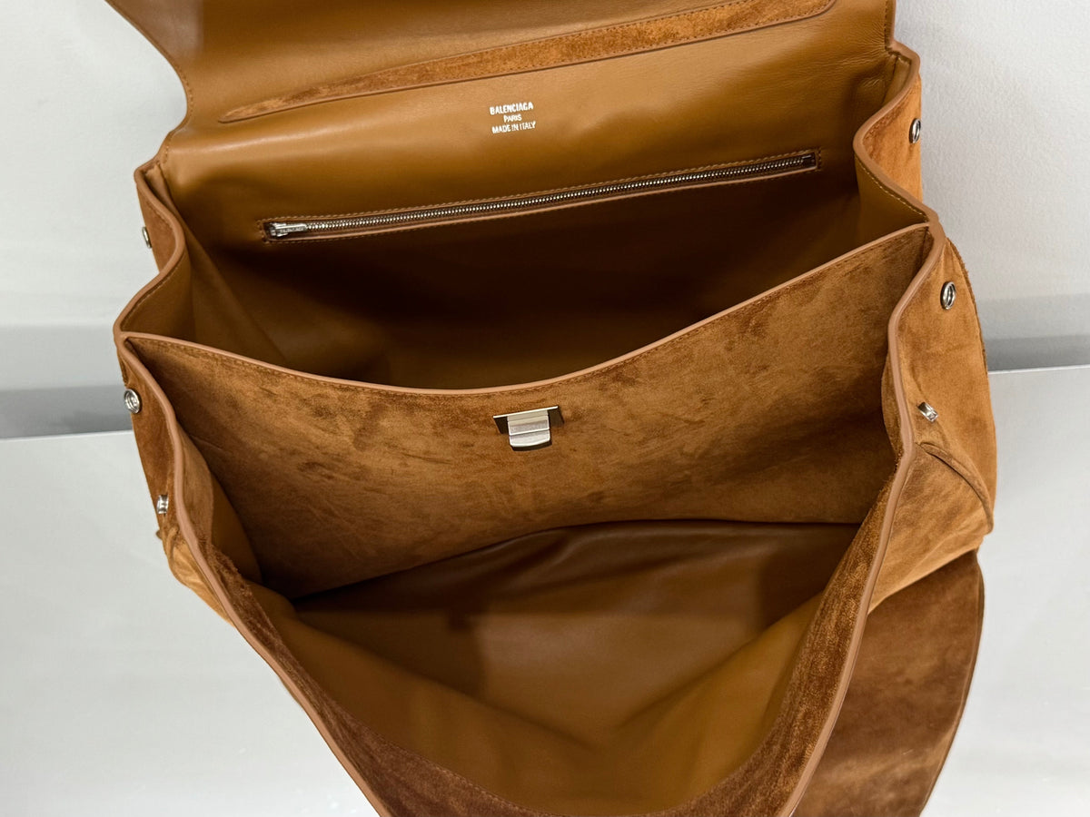 Balenciaga Large Bag 40 Camel Brown Suede Sliver Hardware