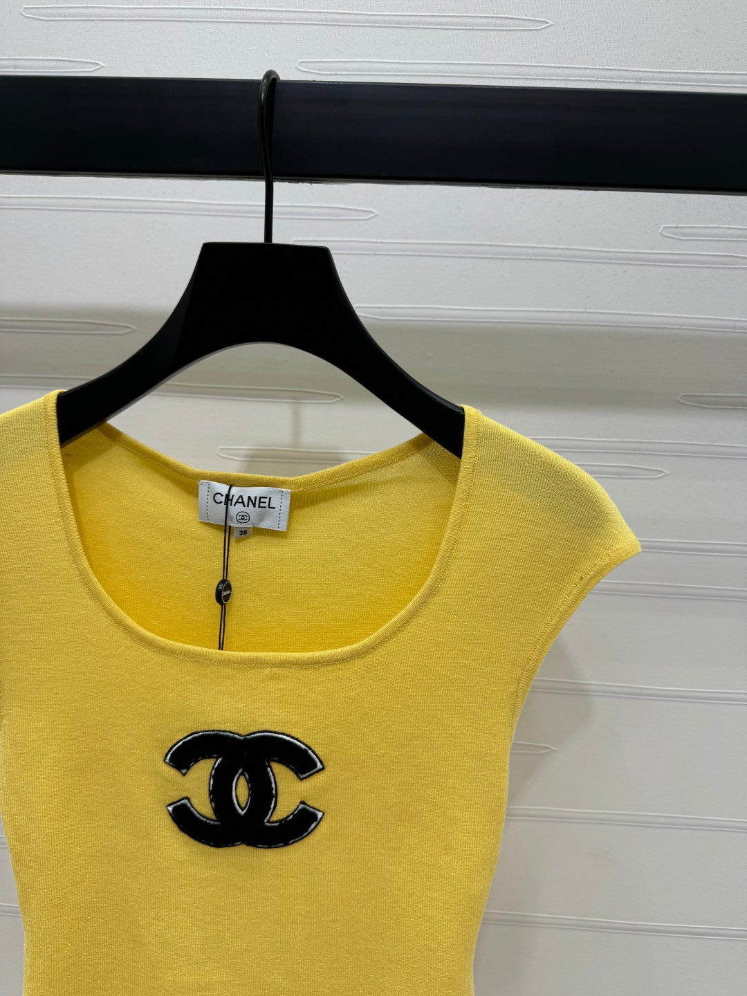 Chanel 25 Yellow Tank Top Square Neck Knitted