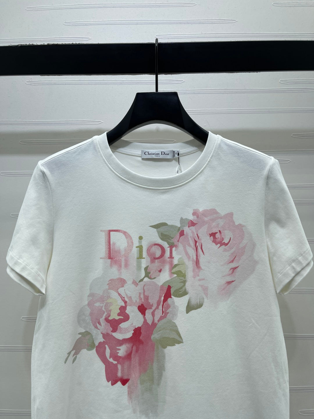 Dior 2026 Painted Rose T-shirt White Pink Cotton
