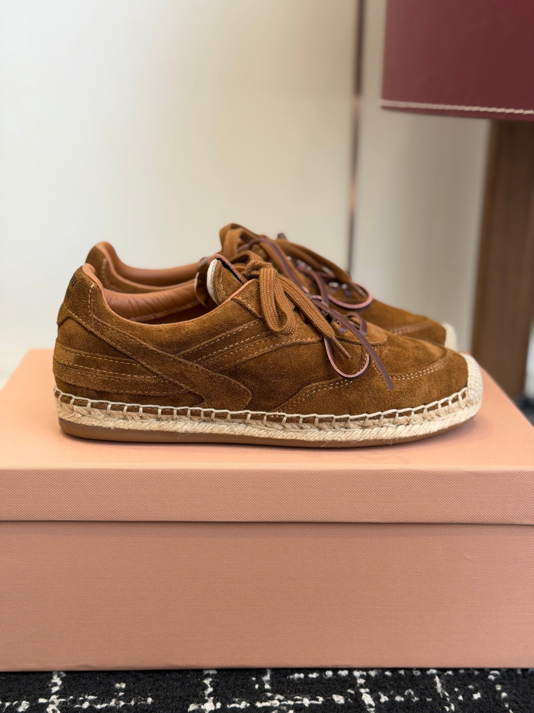 Miu Miu 2026 Espadrille Sneaker Camel Suede Woven 621337