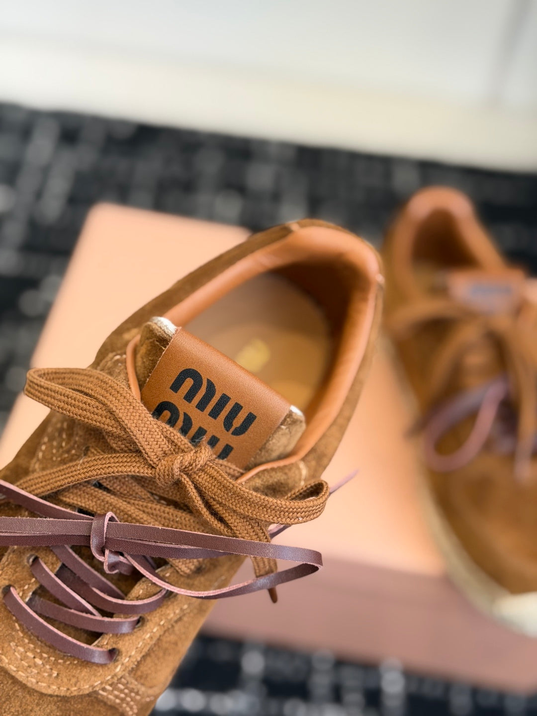 Miu Miu 2026 Espadrille Sneaker Camel Suede Woven 621337