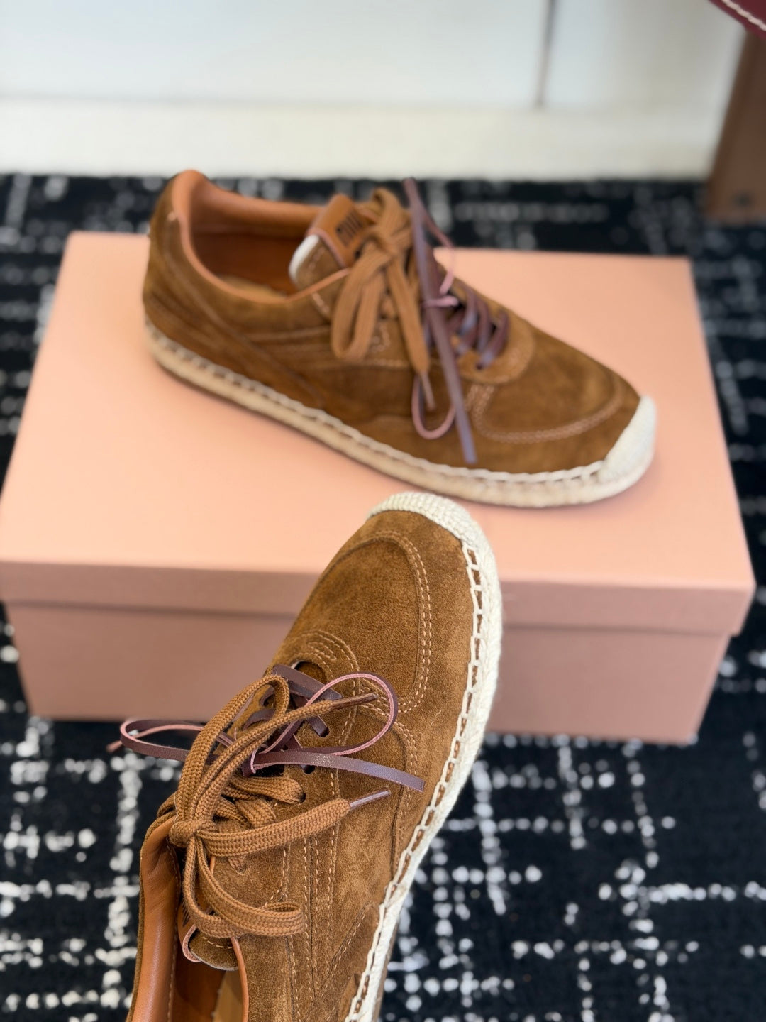 Miu Miu 2026 Espadrille Sneaker Camel Suede Woven 621337