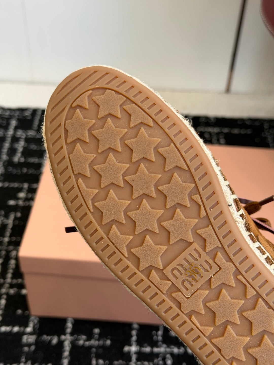 Miu Miu 2026 Espadrille Sneaker Camel Suede Woven 621337