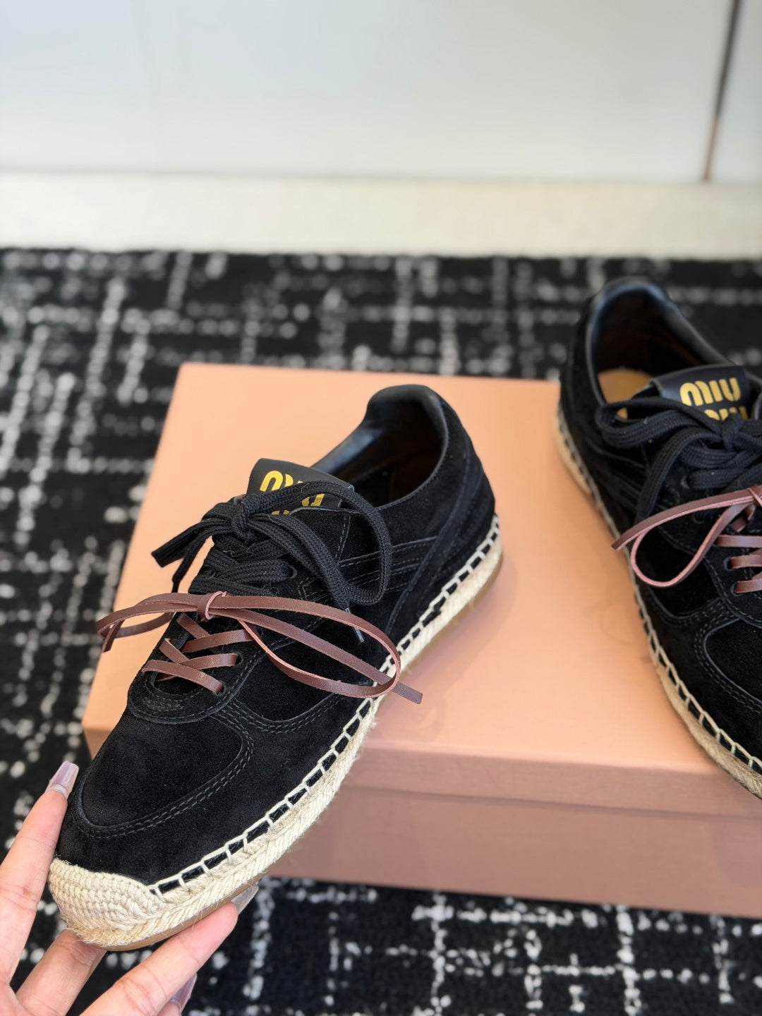 Miu Miu 2026 Espadrille Sneaker Black Suede Woven 621336
