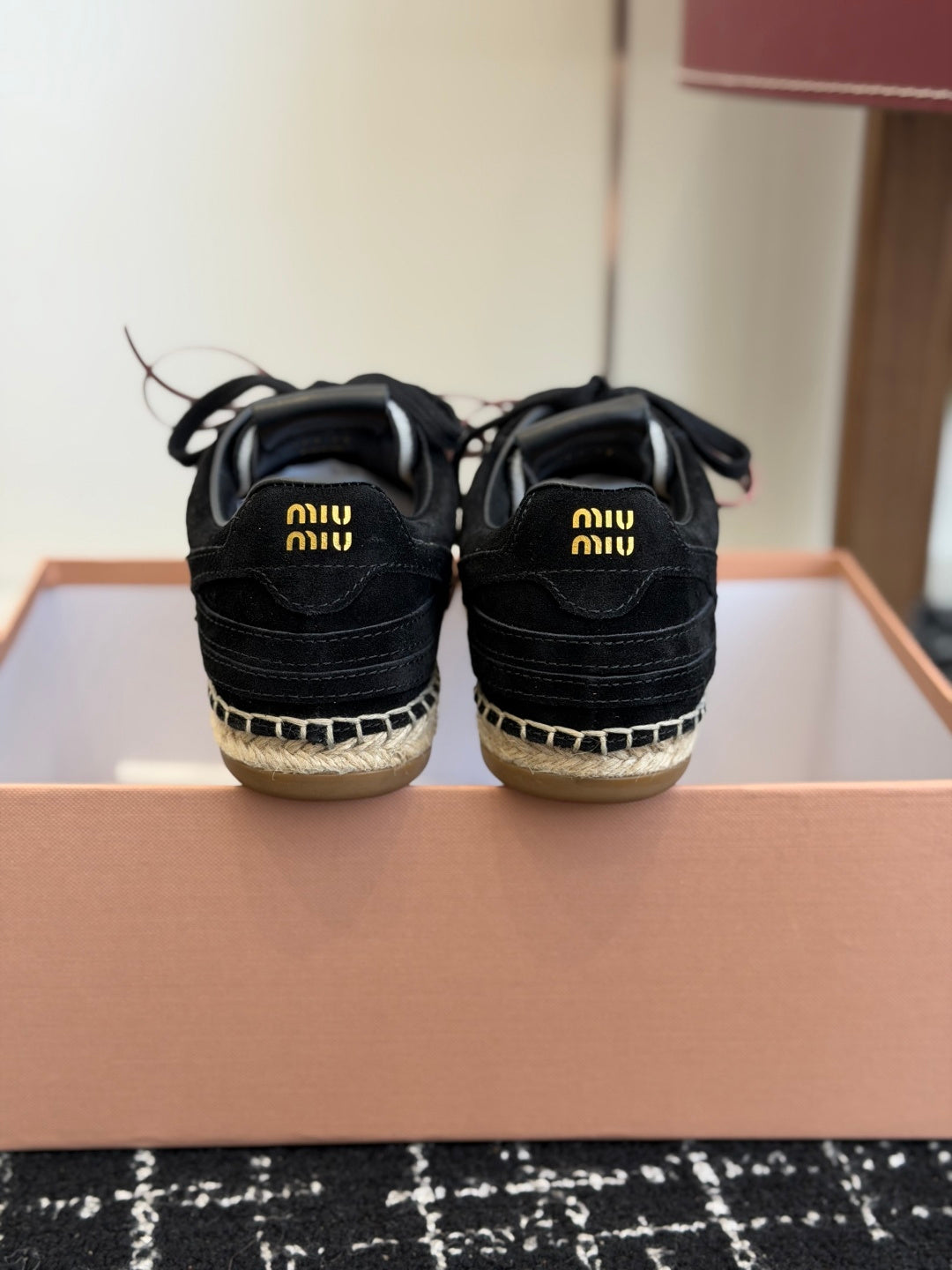 Miu Miu 2026 Espadrille Sneaker Black Suede Woven 621336