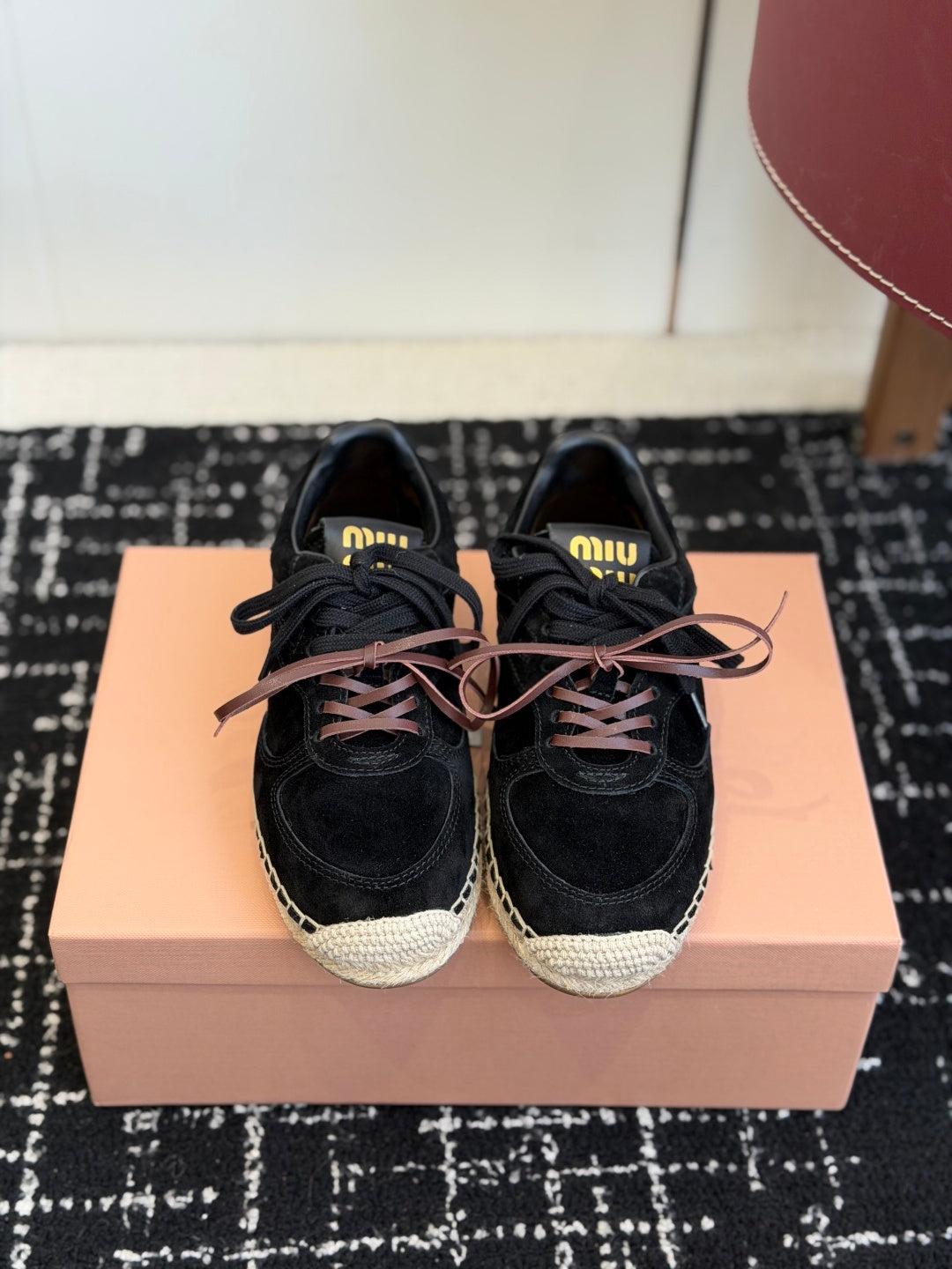 Miu Miu 2026 Espadrille Sneaker Black Suede Woven 621336
