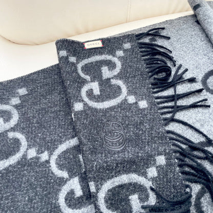 GG Houndstooth Scarf 180CM Black Cashmere 288178