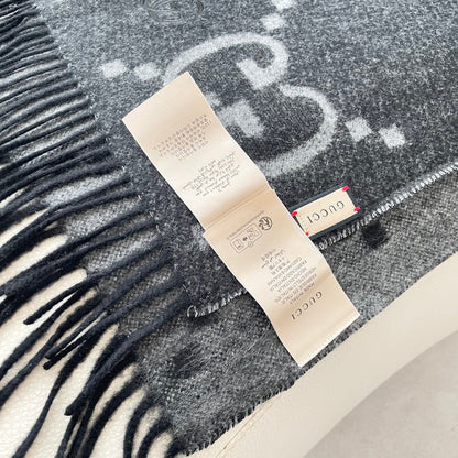 GG Houndstooth Scarf 180CM Black Cashmere 288178