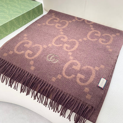 GG Houndstooth Scarf 180CM Brown Cashmere 288179