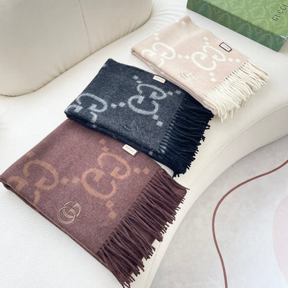 GG Houndstooth Scarf 180CM Light Beige Cashmere 288180