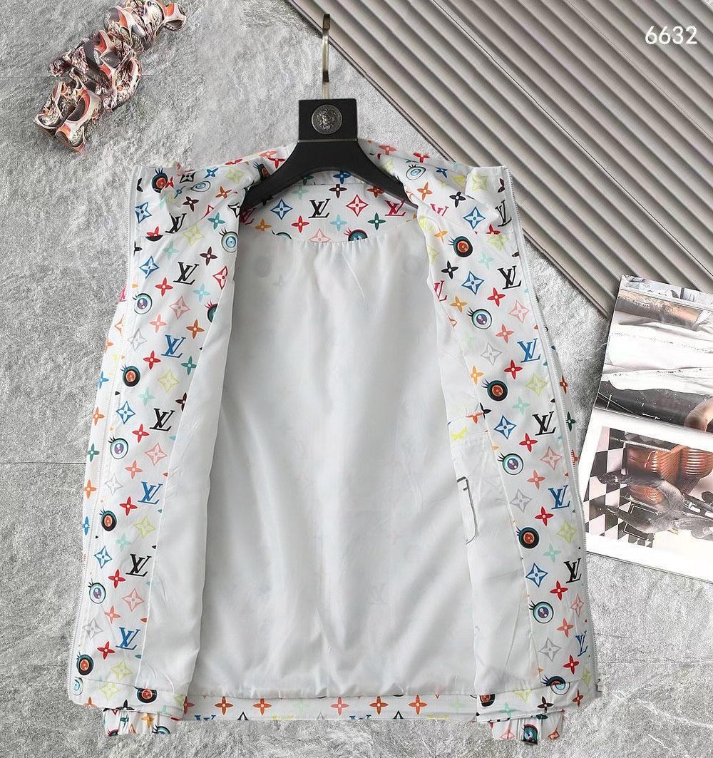 LV WHITE WINDBREAKER WITH COLORFUL MONOGRAM 238983