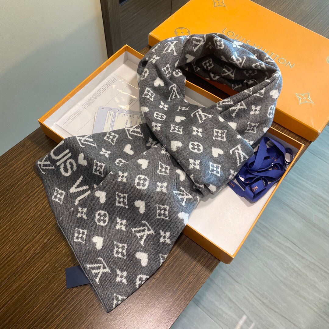 LV  Latest Style Scarf 180cm Gray Knitted Cashmere 973141