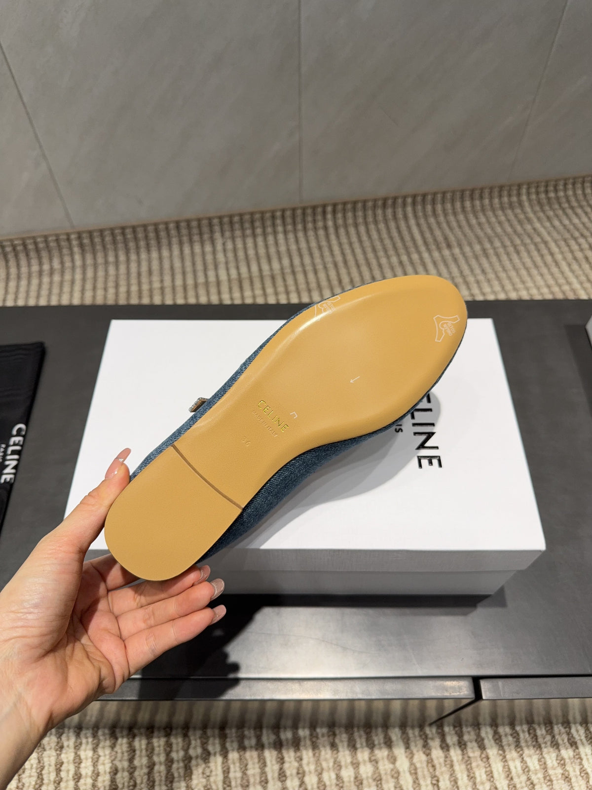 Celine 26 Ballet Flats Blue Denim 614465