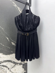 LV 25 Pleated Halter Dress Black Rayon