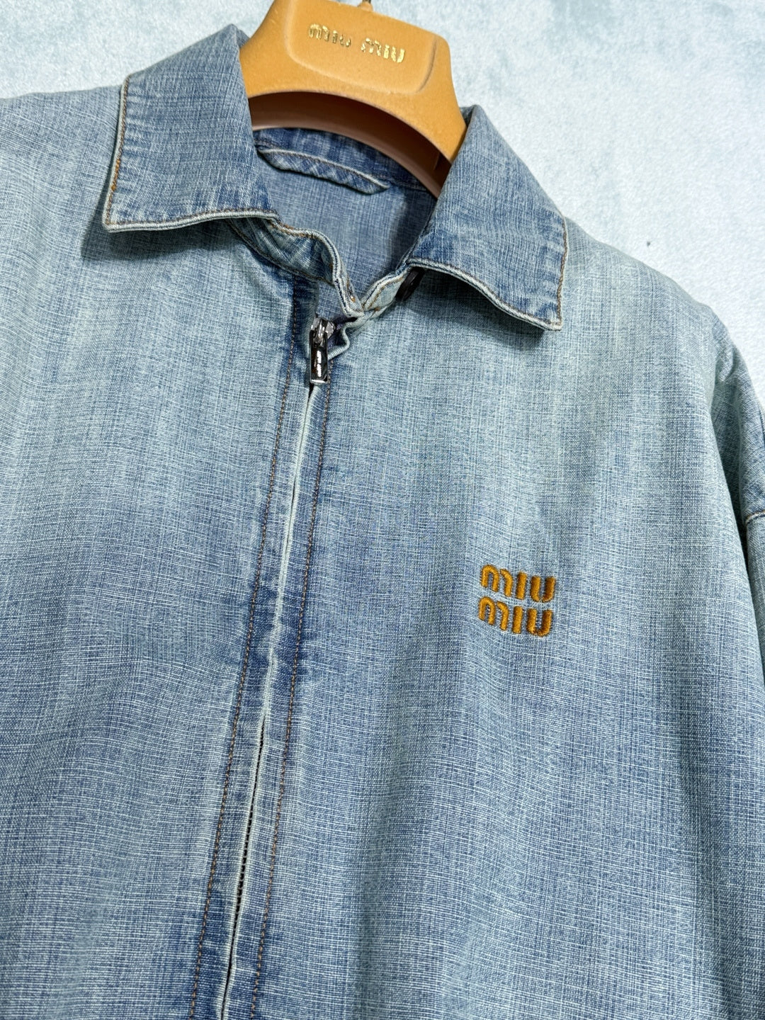 Miumiu 2026 Denim Blouson Jacket Light Blue Cotton